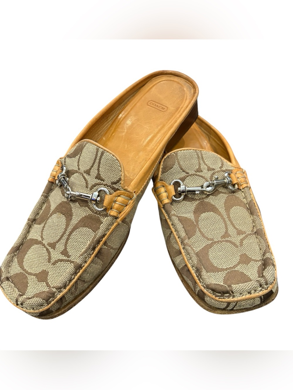 Vintage Coach Signature Canvas Mule Slides in Tan, size 7